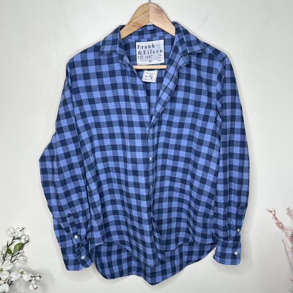 FRANK & EILEEN Eileen Relaxed Button Up Shirt Check Blue Cotton Sz XS {3Z35} - Picture 2 of 5